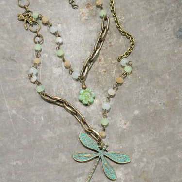 Picasso Wildflower Glass Bead Dragonfly Necklace